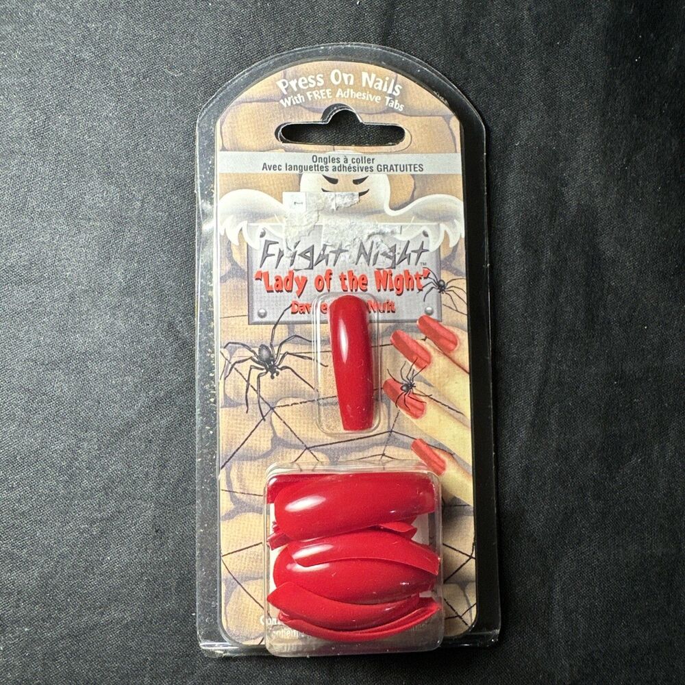 Press On Nails - Reusable Long Red Stick On False Nails fright night vampire
